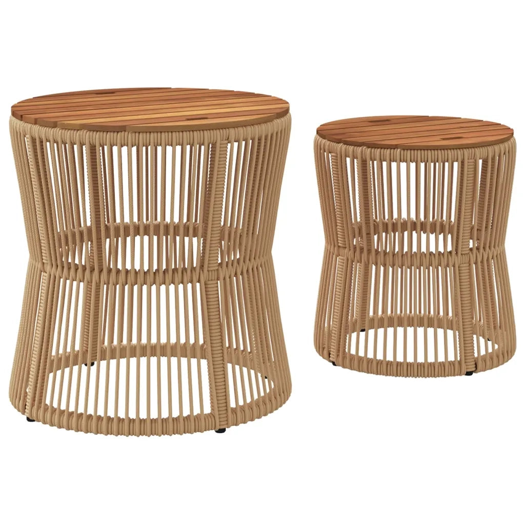 Tavolini da Giardino 2 pz | Tavolino da esterno con Piano in Legno Beige in Polyrattan