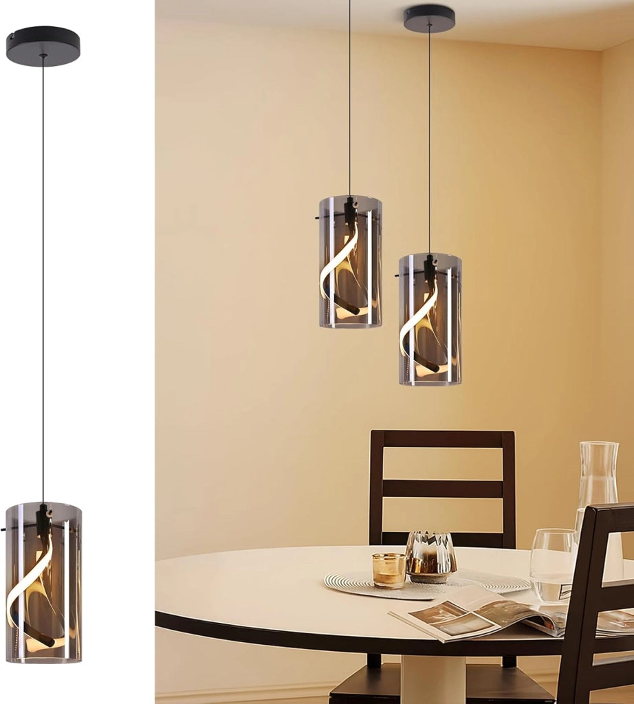Lampada a sospensione ZMH LED nera 8w 3000k altezza regolabile per soggiorno cucina