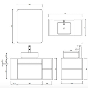 Mobile Bagno Sospeso 100 cm Lavabo e Specchio Berlin Rovere e Nero