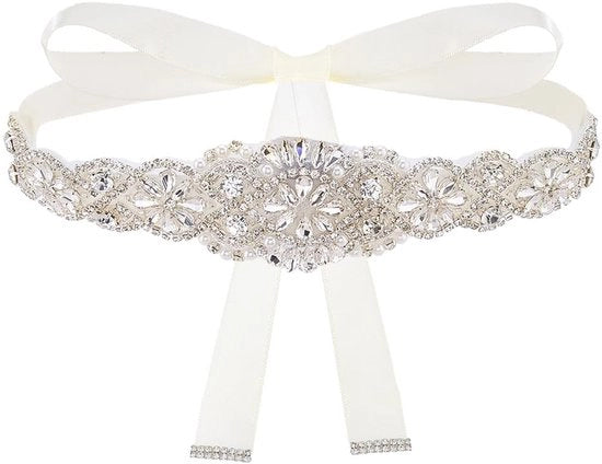 Fascia da sposa manufatturata a mano con cristalli - 2,7 m Lint satinato decorato