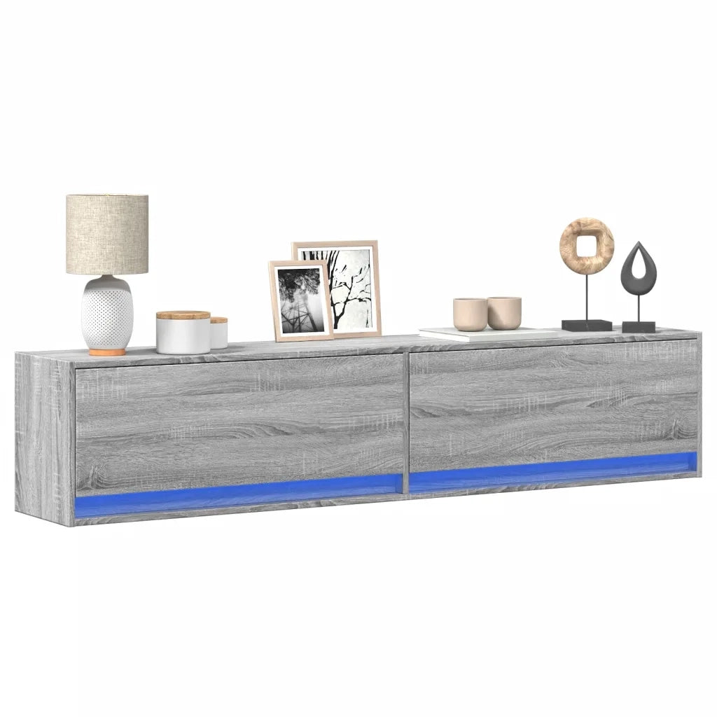 vidaXL Mobile TV a Parete con LED Grigio Sonoma 180x31x38 cm