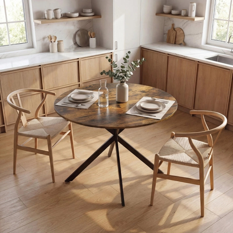 Tavolo da pranzo - rotondo per 4 - stile industriale - gambe in acciaio - marrone rustico - per cucina