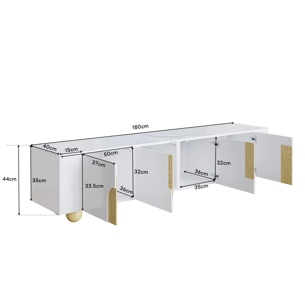 Mobile TV 180 cm con 4 ante in MDF e truciolare, bianco e color legno