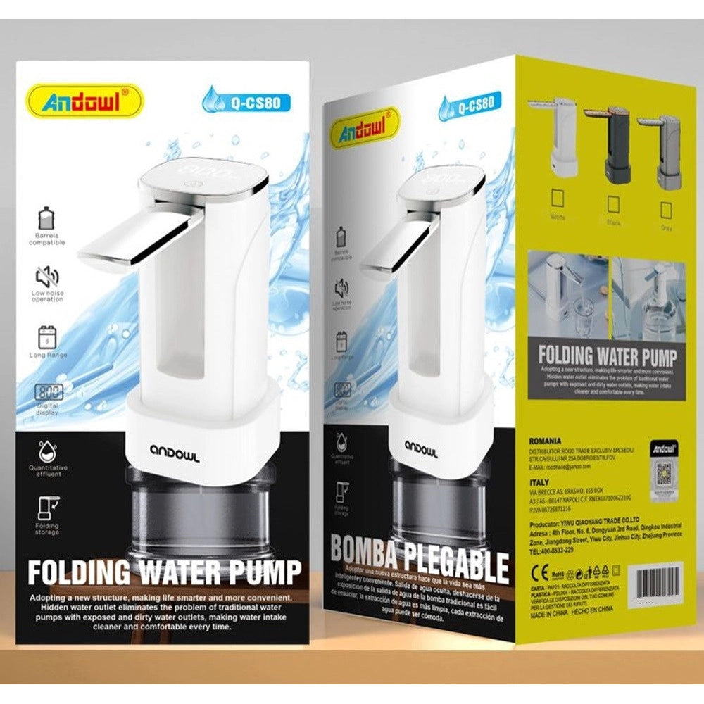 Trade Shop - Pompa D'acqua Dispenser Ricaricabile Usb Con Display A Led Portatile Pieghevole Q-cs80 -