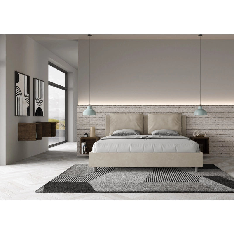 Letto imbottito Matrimoniale 200x210 cm Antea - Senza rete,Microfibra,Sabbia