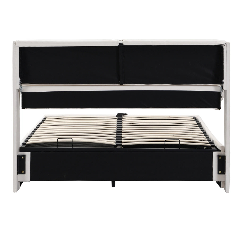 Letto imbottito 140x190 cm con contenitore idraulico; 3 cassetti; velluto beige; rete a doghe