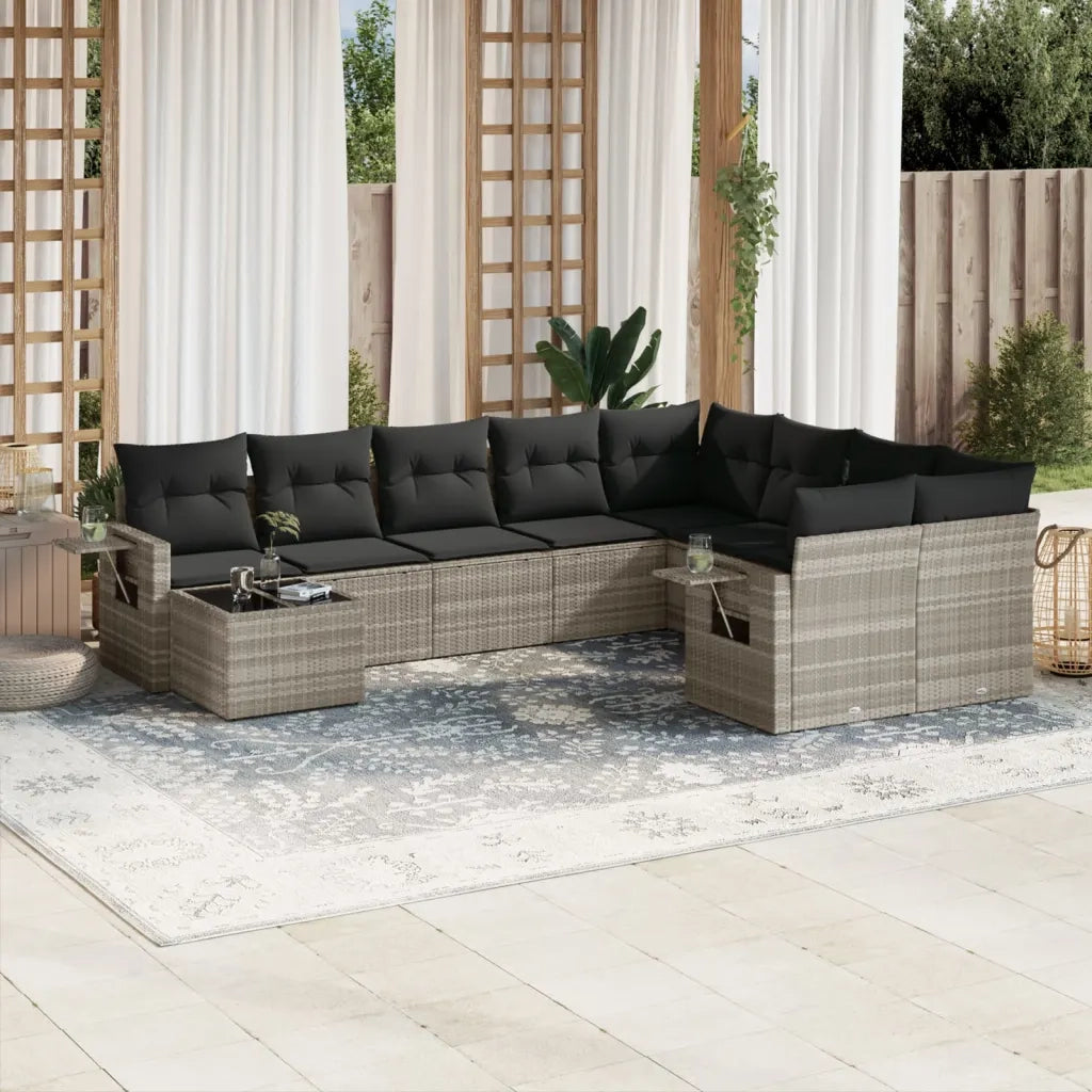 Set Divano Giardino 10 pz con Cuscini Grigio Chiaro Polyrattan