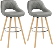 Sgabelli da Cucina Set di 2, Sgabello da Bar per Colazione, Sgabelli Alti con Poggiapiedi e Schienale, Sedile in Pelle Sintetica+Gambe in Legno, Grigio, BH111gr-2
