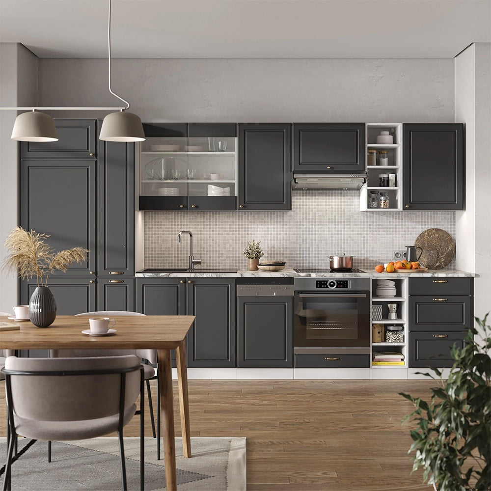 Cucina componibile Fame-Line Antracite-oro/Bianco 355 cm senza piano di lavoro Vicco