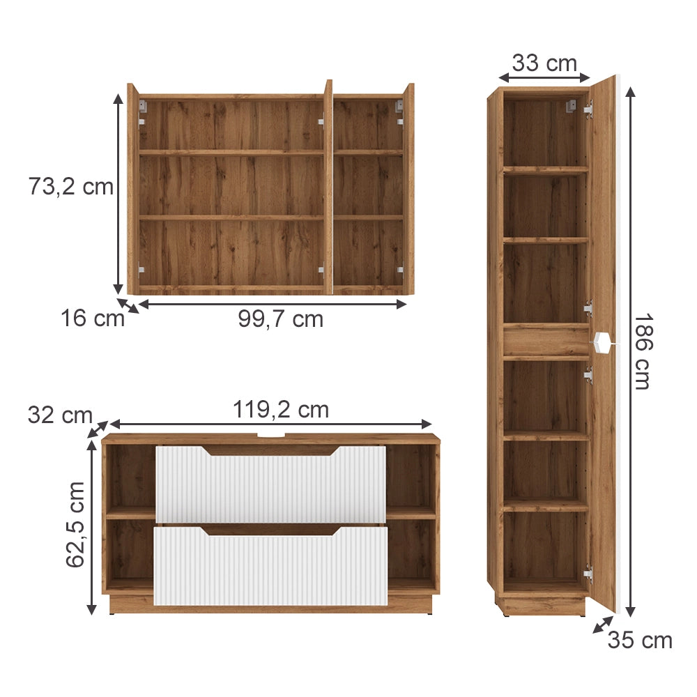 Vicco Set di mobili da bagno Rovere/bianco a strisce 3 parti
