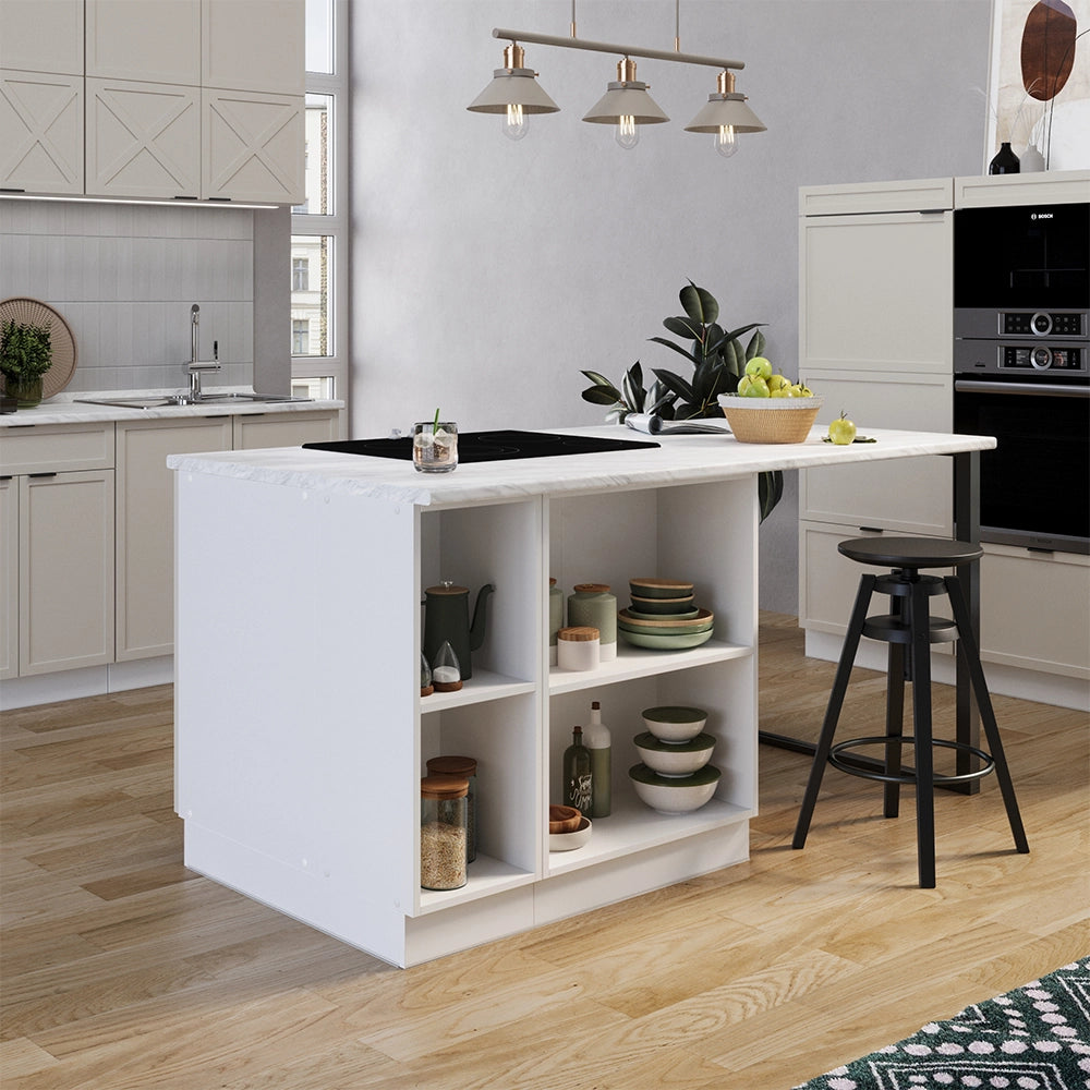 Isola cucina Fame-Line GrigioBeige/Bianco 90 cm con cassetto, senza piano di lavoro Vicco