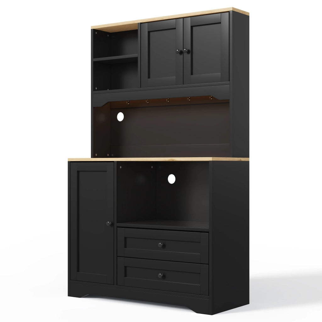 Mobile da cucina 100x40x163 cm con LED regolabile e presa integrata in MDF nero