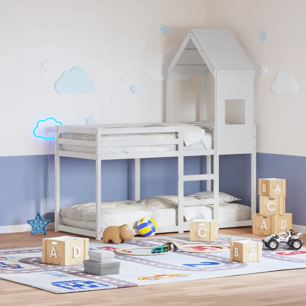 Letto a Castello con Tetto Bianco 75x190 cm Legno Massello Pino 3282008