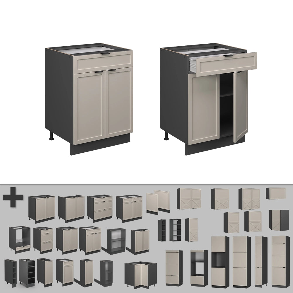 Vicco Mobiletto base per cucina GrigioBeige 60 cm con cassetto, senza piano di lavoro