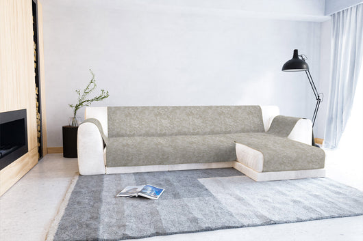 Copridivano con Penisola Destra Seduta 290 cm in Poliestere e Cotone Beige