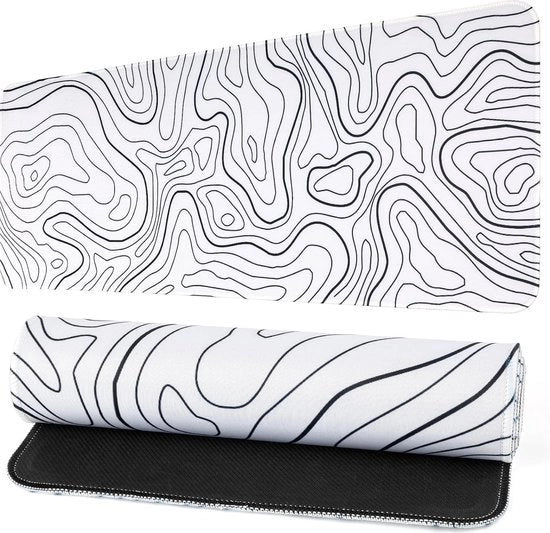 Tavolo da gioco XXL, mappa topografica minimalista, tappetino da tavolo, tavolo da gioco, gomma antislip sulla fascia, tappetino da scrivania (bianco)