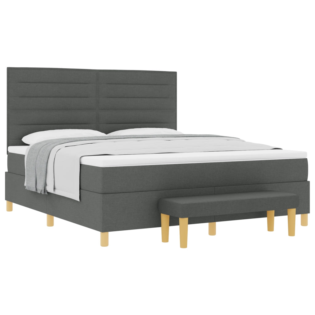 Letto a Molle con Materasso & Panchina Grigio Scuro 180x200 cm Tessuto
