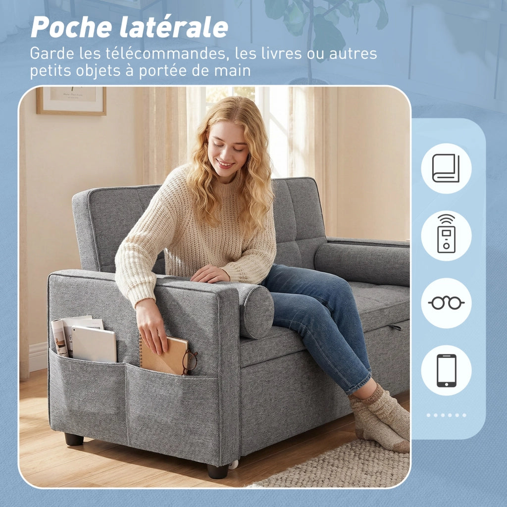 Divano letto 2 posti con letto gigogne ¨C zephmum ¨C 80,5x137,5x84 cm grigio