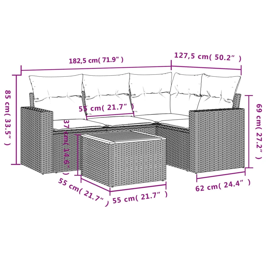 Set Divani da Giardino 5 pz con Cuscini in Polyrattan Nero 3224103