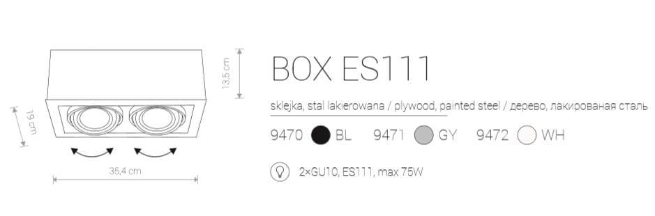 Plafoniera Nowodvorski BOX nera legno/metallo 2xES111