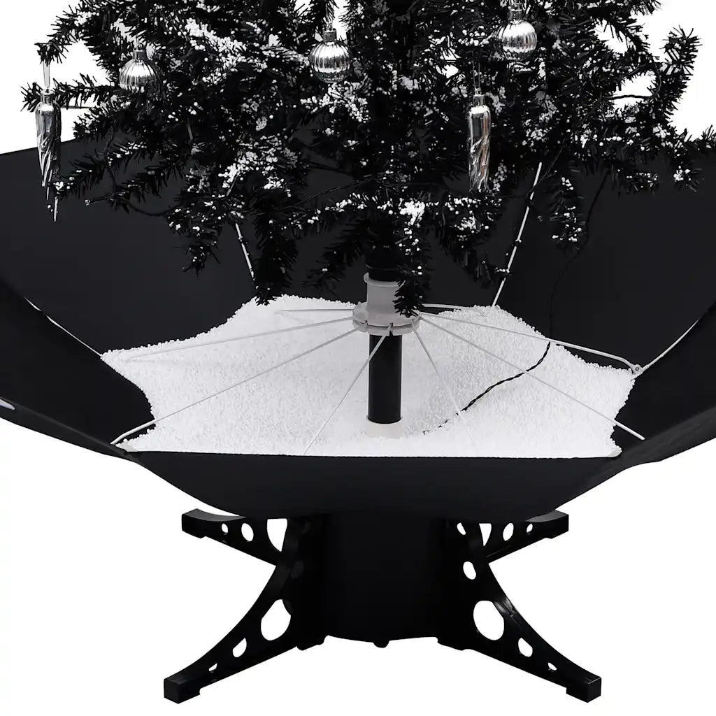 Albero di Natale con Nevicata e Base ad Ombrello-Decorazioni natalizie Nero 170cm PVC