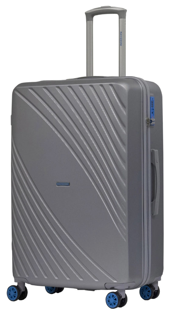 Trolley Valigia Grande Rigida in ABS 4 Ruote TSA Ravizzoni Fresh Silver e Blu