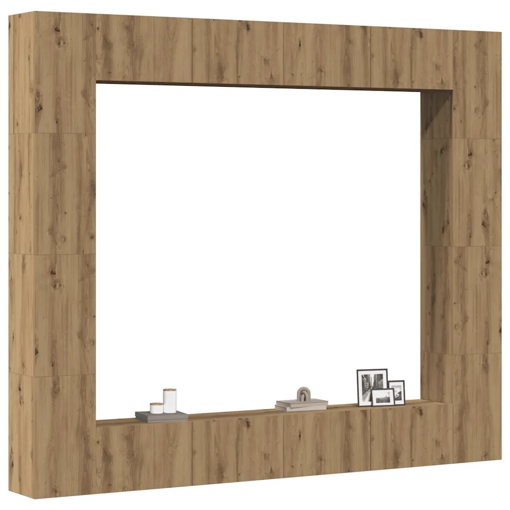 Set Mobile TV 8 pz Montato a Parete Rovere in Legno Multistrato