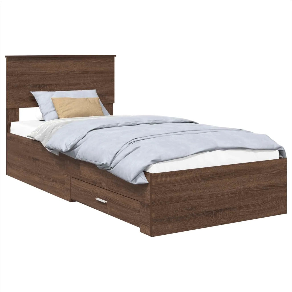 Letto singolo | Letto per adulti | Struttura del letto Rovere Marrone e Argento 75 x 190 cm