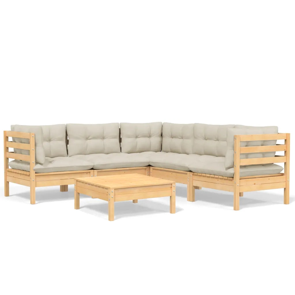 Set Divani da Giardino 6 pz con Cuscini Crema in Massello di Pino 3096677