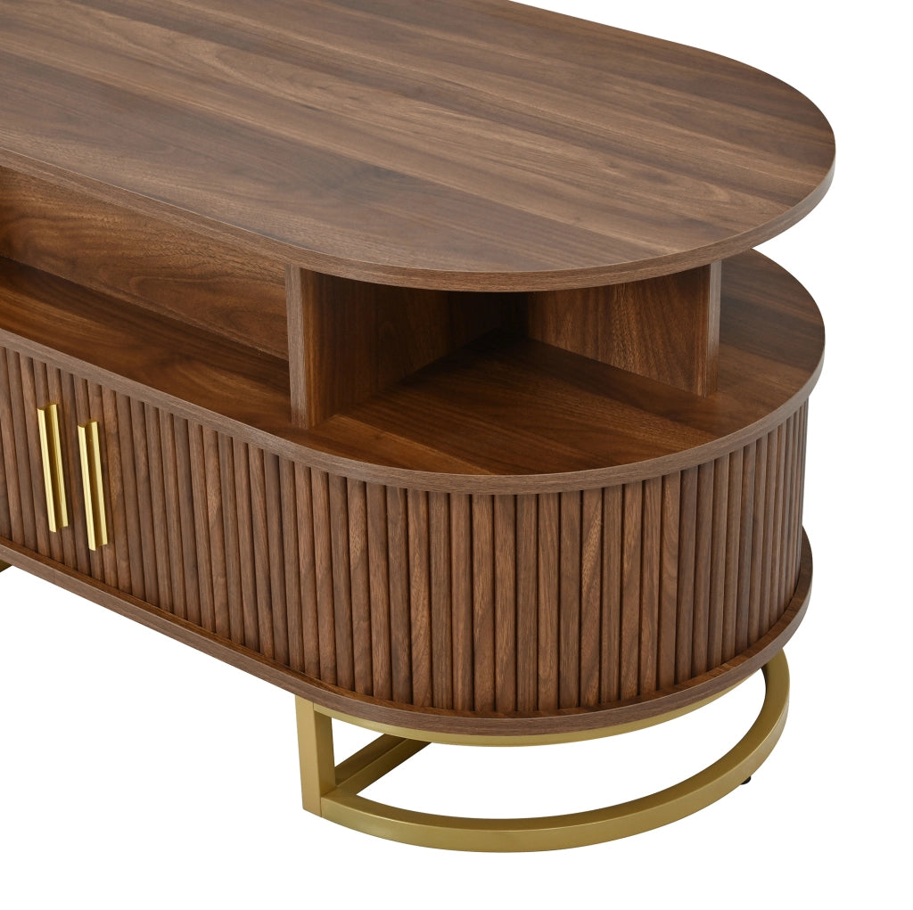 Tavolino da caffÃ¨ ovale 100x50x64 cm con piano sollevabile e vani in MDF noce