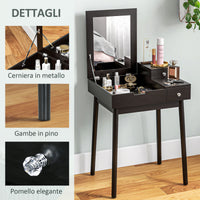 Tavolo da Trucco 2 in 1 60x50x85,5 cm con Specchio Ribaltabile e 2 Cassetti Nero