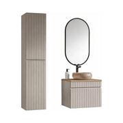 Set ICON: mobile sottolavabo 60cm + piano per lavabo + lavabo da appoggio rotondo + colonna + specchio verticale LED