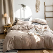 Set di lenzuola per letto a due persone, 220 x 240 cm, cotone, rinforzato, cachi, marrone, liscio, set di lenzuola in cotone, copriletto e 2 cuscini in cotone, 80 x 80 cm, con chiusura a zip.