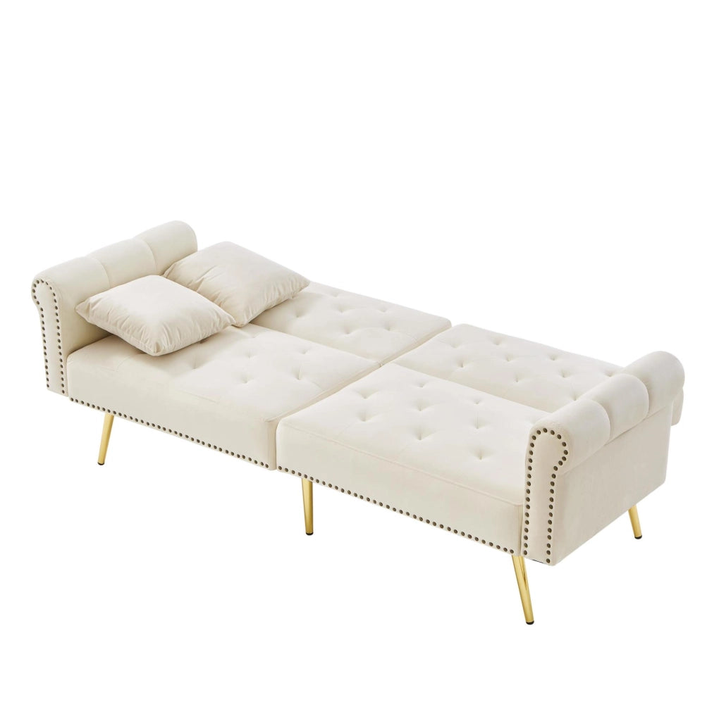 Divano letto 2 posti 147x85 cm con schienale regolabile; in velluto beige