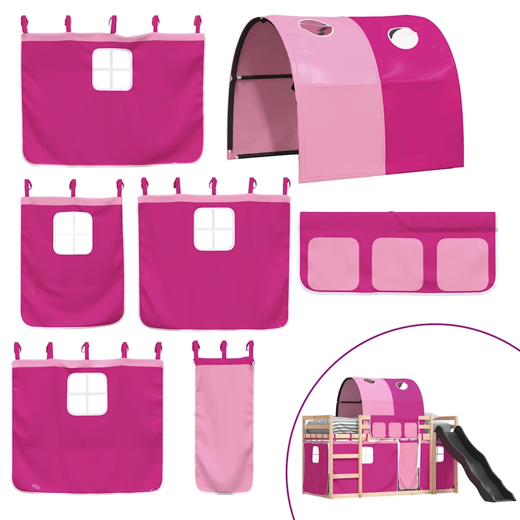 Letto singolo | Letto per adulti | Letto a Castello con Scivolo e Tende Rosa 80x200 cm