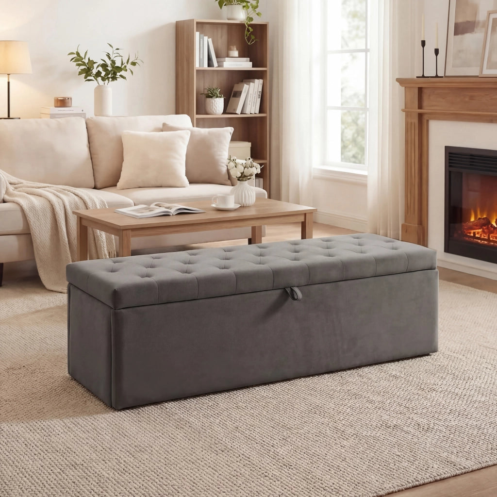 Poltrona Puff con Contenitore ¨C Zephmum ¨C Grigio 137x41x42 cm