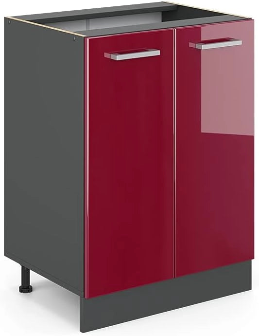Mobiletto base cucina R-Line, Rosso lucido, 60 cm senza piano di lavoro, per la libera combinazione all'interno di sistemi cucina modulari