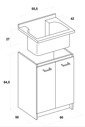 Mobile Lavatoio 60x50x85cm 2 Ante Asse in Termoplastico Montegrappa Marella Bianco
