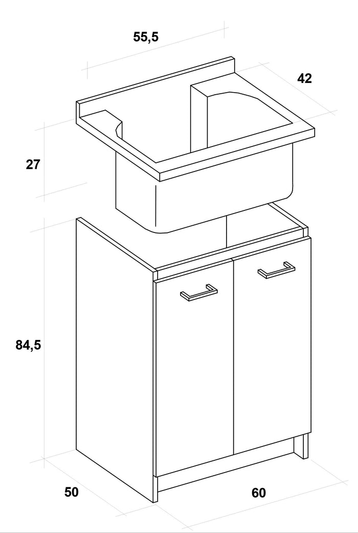 Mobile Lavatoio 60x50x85cm 2 Ante Asse in Termoplastico Montegrappa Marella Bianco
