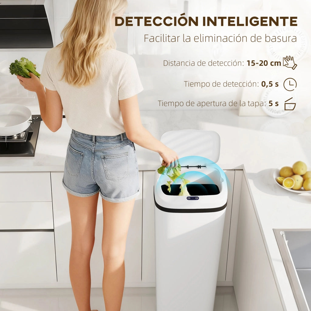 Cestino da Cucina Automatico ¨C zephmum ¨C Bianco Acciaio Inox 50 L