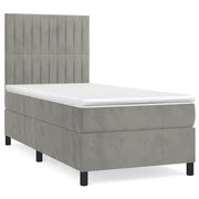 Letto singolo | Letto per adulti | Giroletto a Molle con Materasso Grigio Chiaro 90x190 cm Velluto