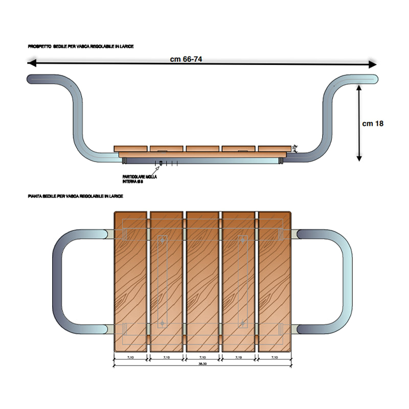 Seggiolino in larice regolabile x vasca testato tuv portata 120 kg
