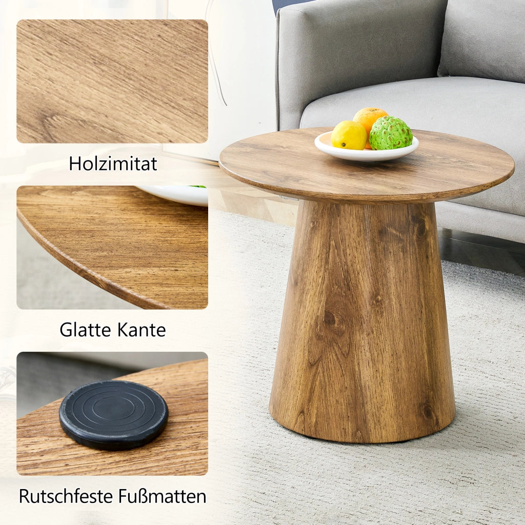 Tavolini bassi rotondi set da 2 con base stabile e finitura effetto legno, per soggiorno, in MDF, color legno