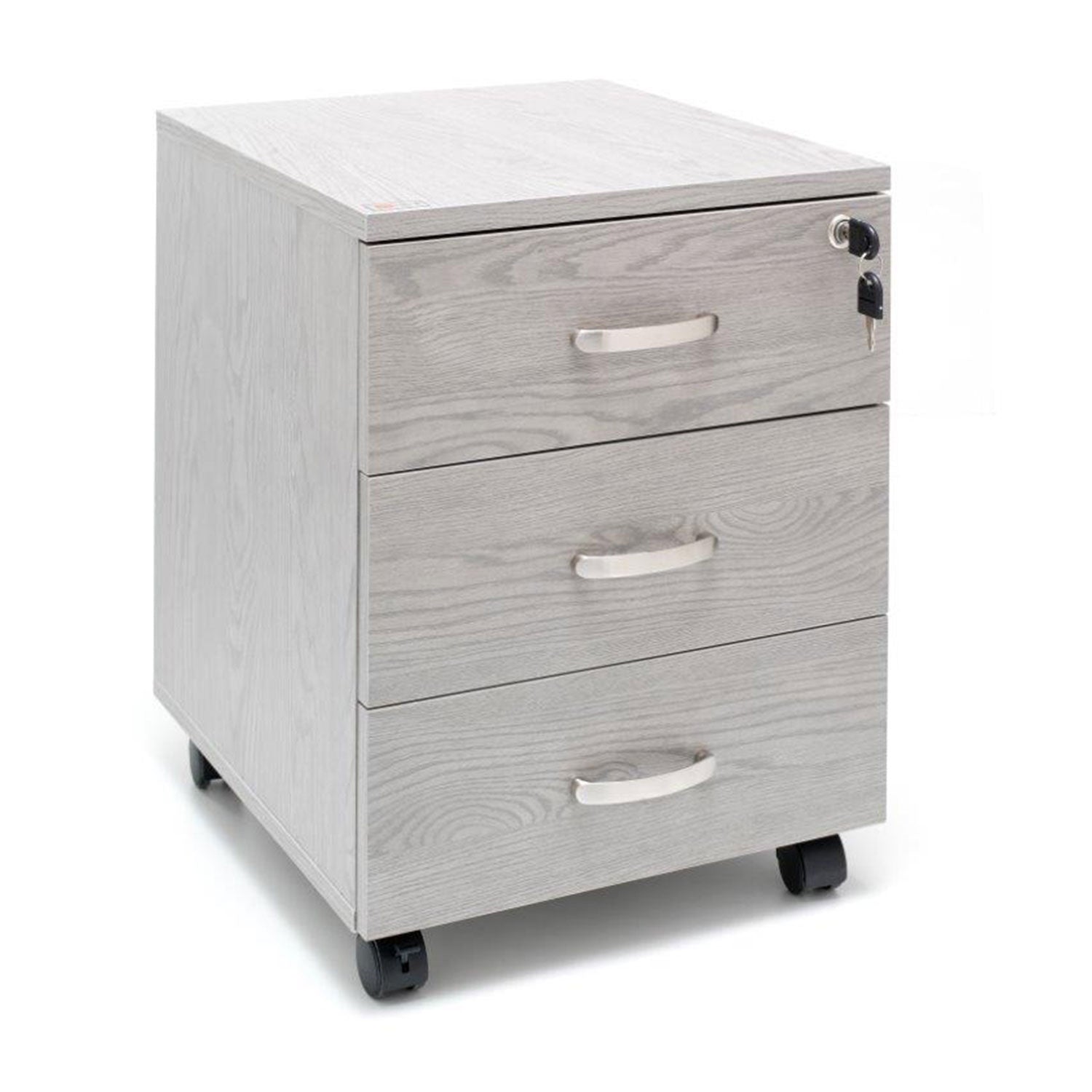 Marvin Cassettiera Ufficio In Legno Chiave Sicurezza Con Ruote Per Scrivania Tavolo 3 Cassetti Ripiani Grigio
