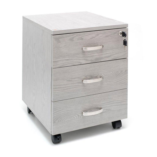 Marvin Cassettiera Ufficio In Legno Chiave Sicurezza Con Ruote Per Scrivania Tavolo 3 Cassetti Ripiani Grigio