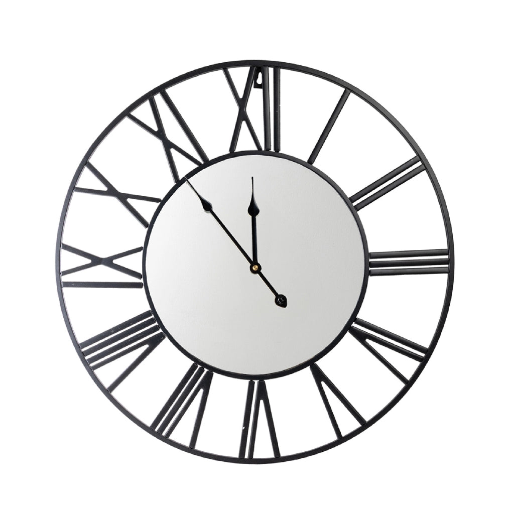 Orologio da Parete Grande 57 cm con Numeri Romani Design Industriale Moderno in Metallo Nero o Oro per Soggiorno Cucina Ufficio e Ingresso Nero