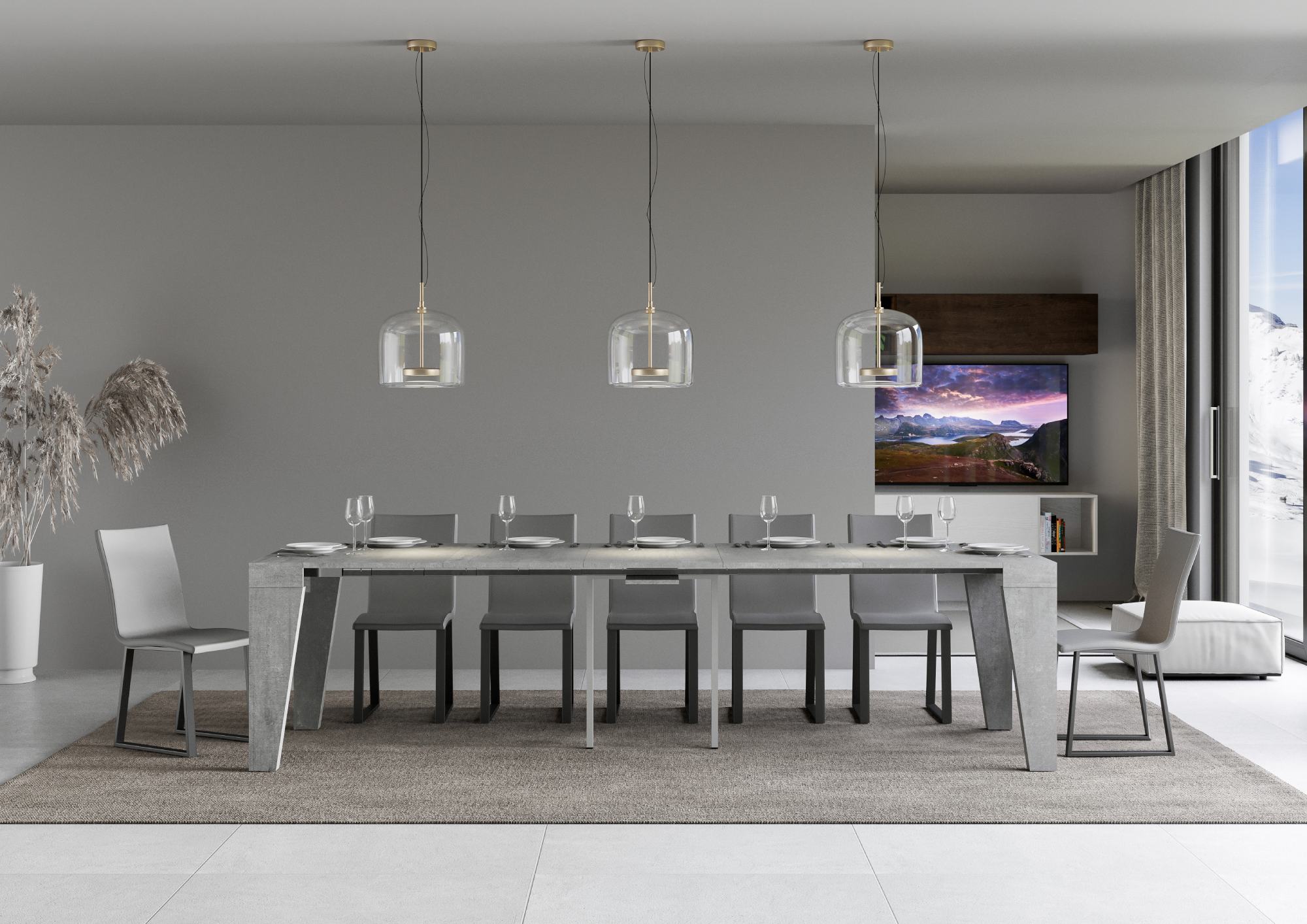 Consolle Allungabile 90-300x42x77 cm in Nobilitato Grigio