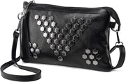 Borsa da spalla piccola per donne con pennelli e chiodi a molla, clutch in pelle morbida nera
