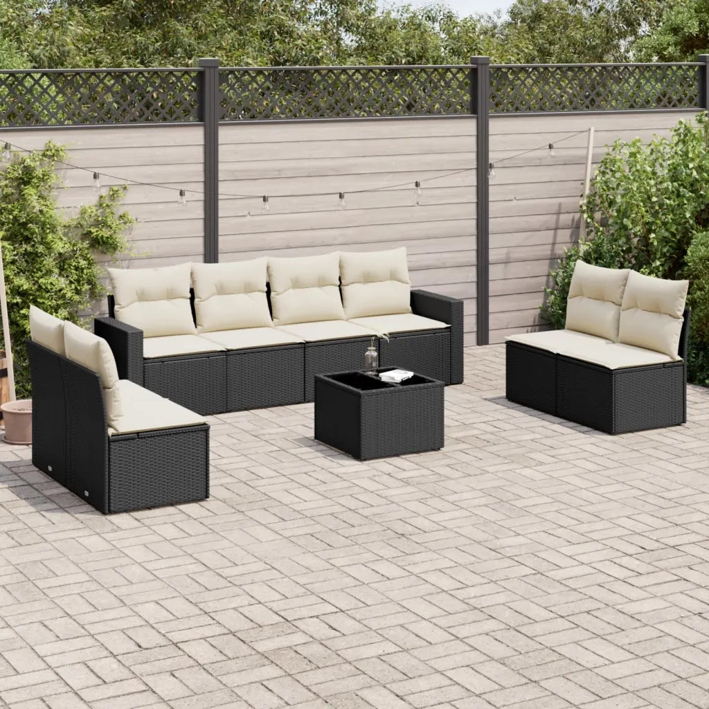 Set Divani da Giardino 9 pz con Cuscini Nero in Polyrattan 3251193
