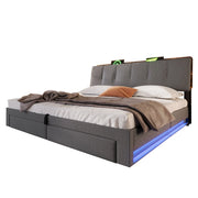 Letto Matrimoniale 180x200 Grigio con Contenitore Idraulico; Cassetti; LED e USB Type-C